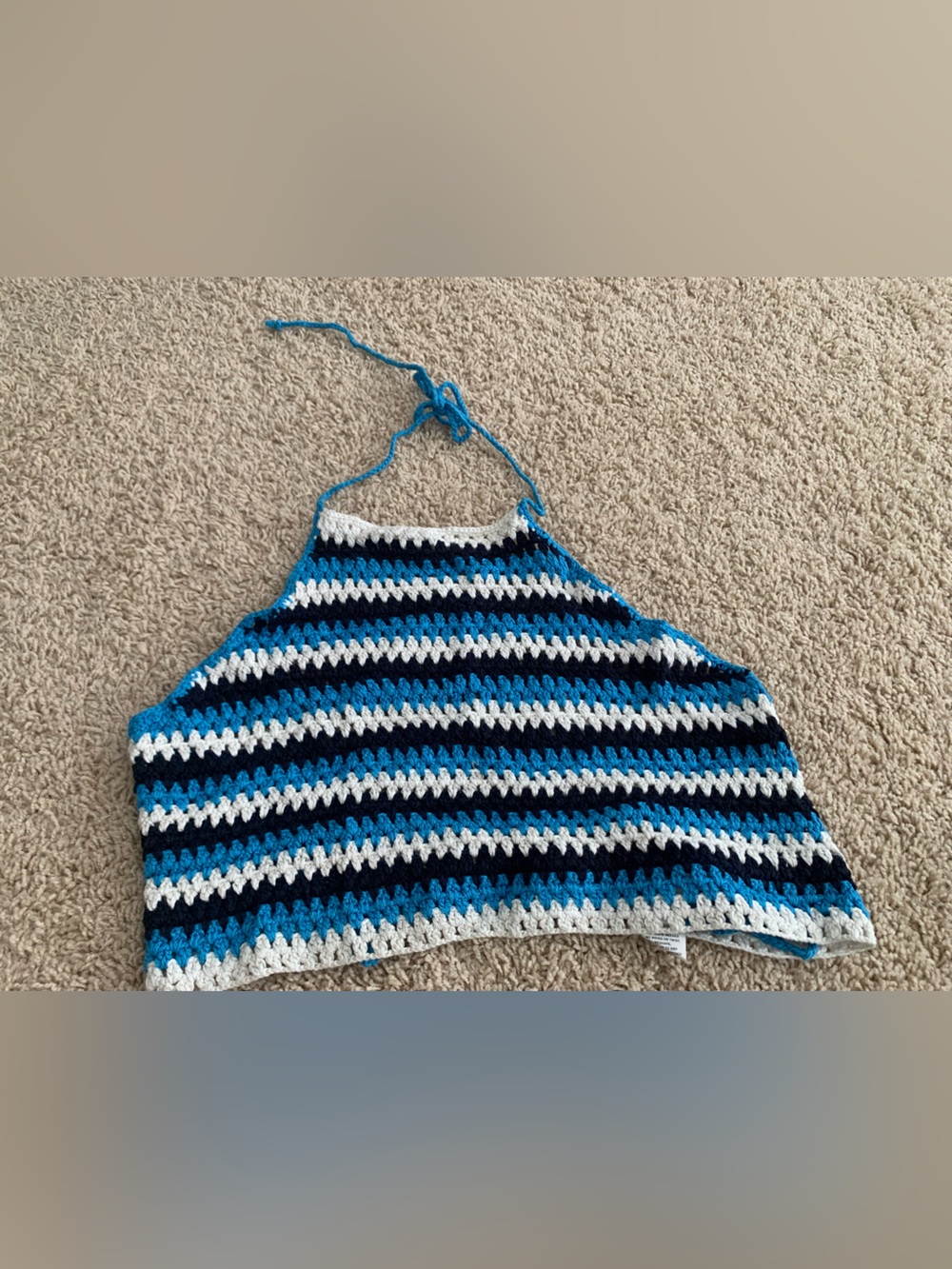Festival wear!  Blue Stripe Crochet Halter Top